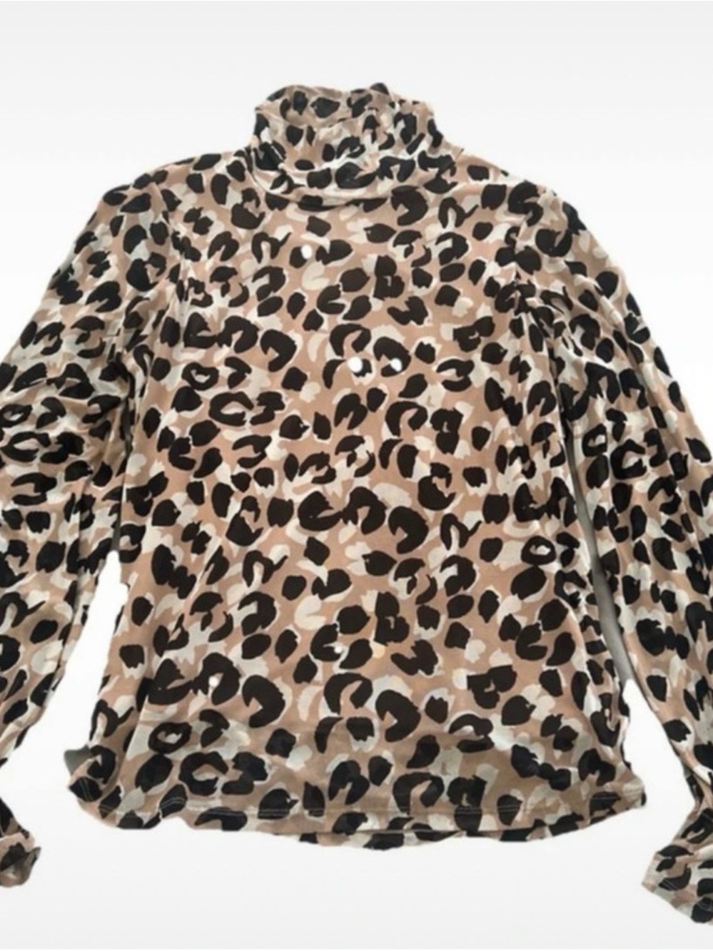 Calvin Klein Leopard Print Turtleneck Long Sleeve Top - Beige/Black